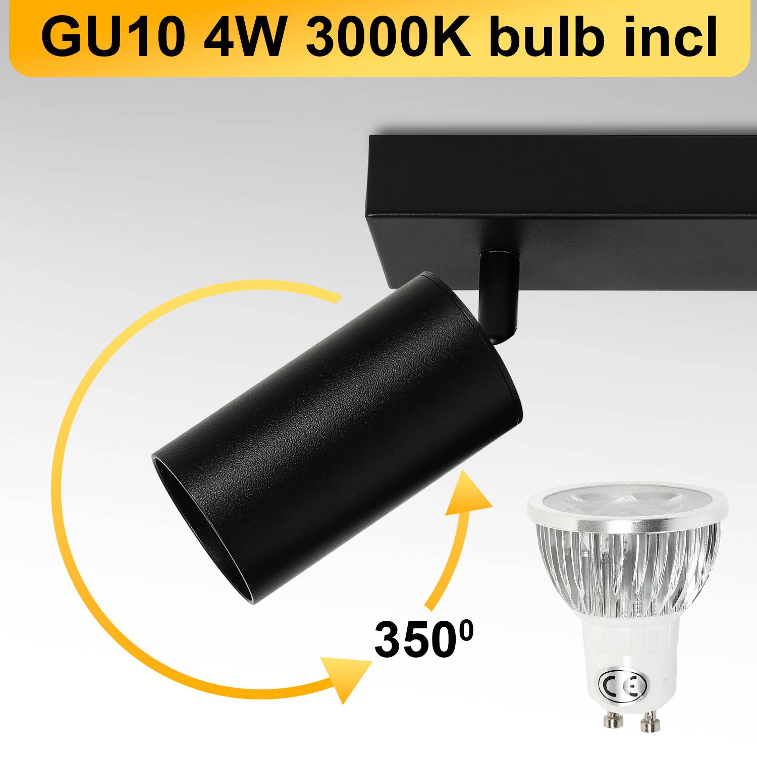 Deckenstrahler 3 flammig Spotleuchte GU10 Schwenkbar - Moderner Deckenspot LED Deckenleuchte Schwarzer