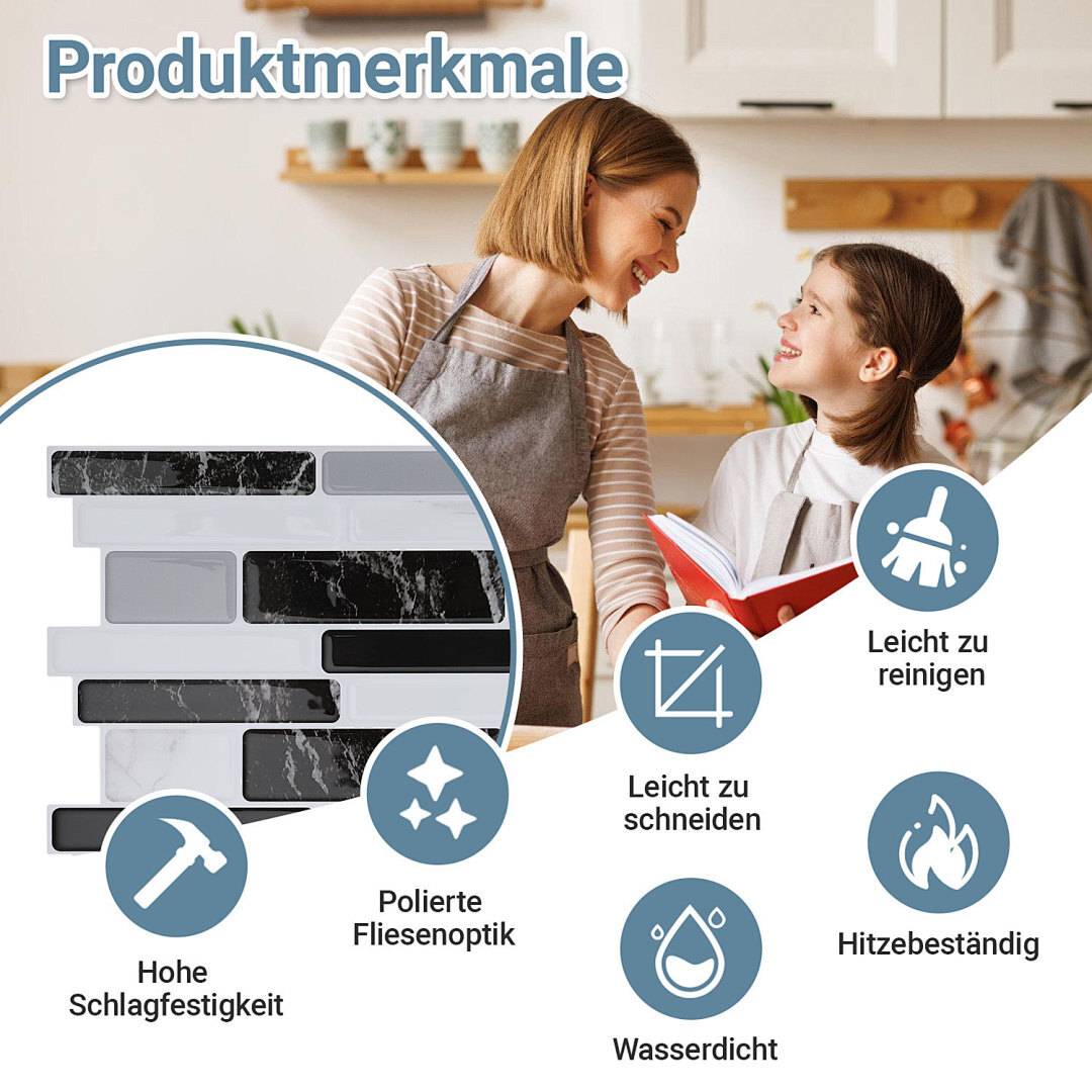 Fliesenaufkleber 30x30cm Fliesen-Folie 10 Stück Deko selbstklebende Klebefliesen Dunkelgrau für Küche Bad Wohnzimmer Zimmer