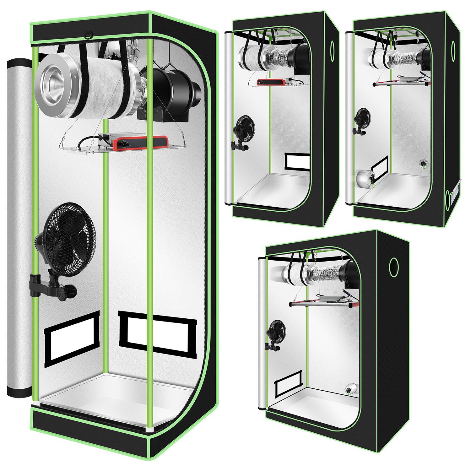 Growbox Komplettset,Indoor Gewächshaus mit 100W LED Vollspektrum Dimmbar, Carbon-Filter, Ventilator, Anzuchtzelt, Zuchtzelt,60x60x140