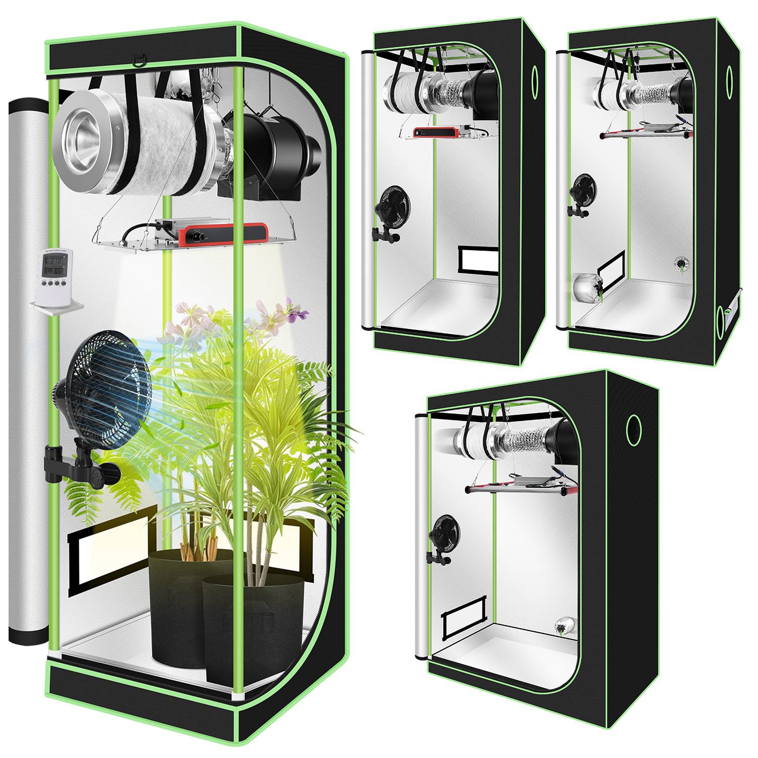 Growbox Komplettset,Indoor Gewächshaus mit 200W LED Vollspektrum Dimmbar, Carbon-Filter, Ventilator, Anzuchtzelt, Zuchtzelt,80x80x160