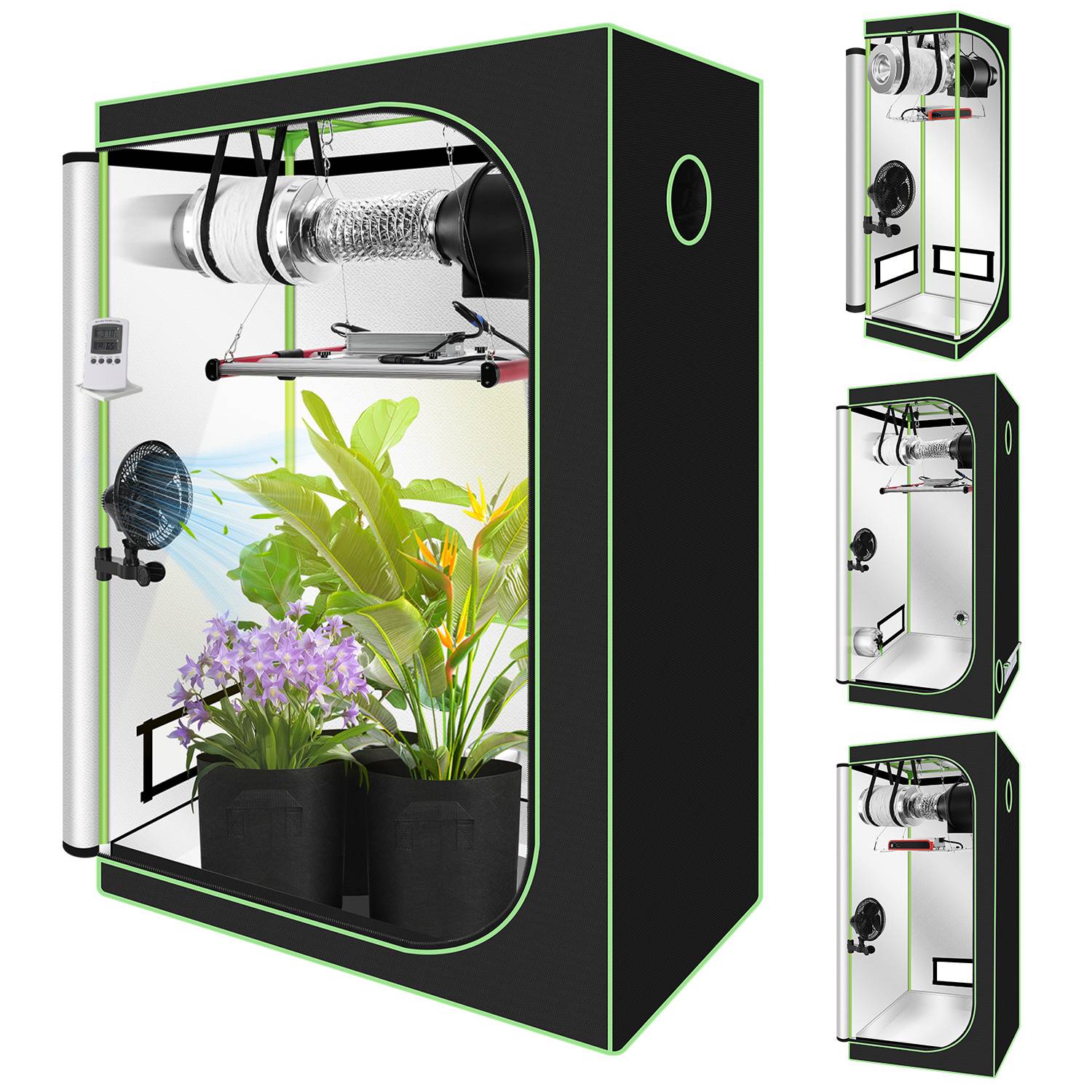 Growbox Komplettset,Indoor Gewächshaus mit 240W LED Vollspektrum Dimmbar, Carbon-Filter, Ventilator, Anzuchtzelt, Zuchtzelt,100x100x200