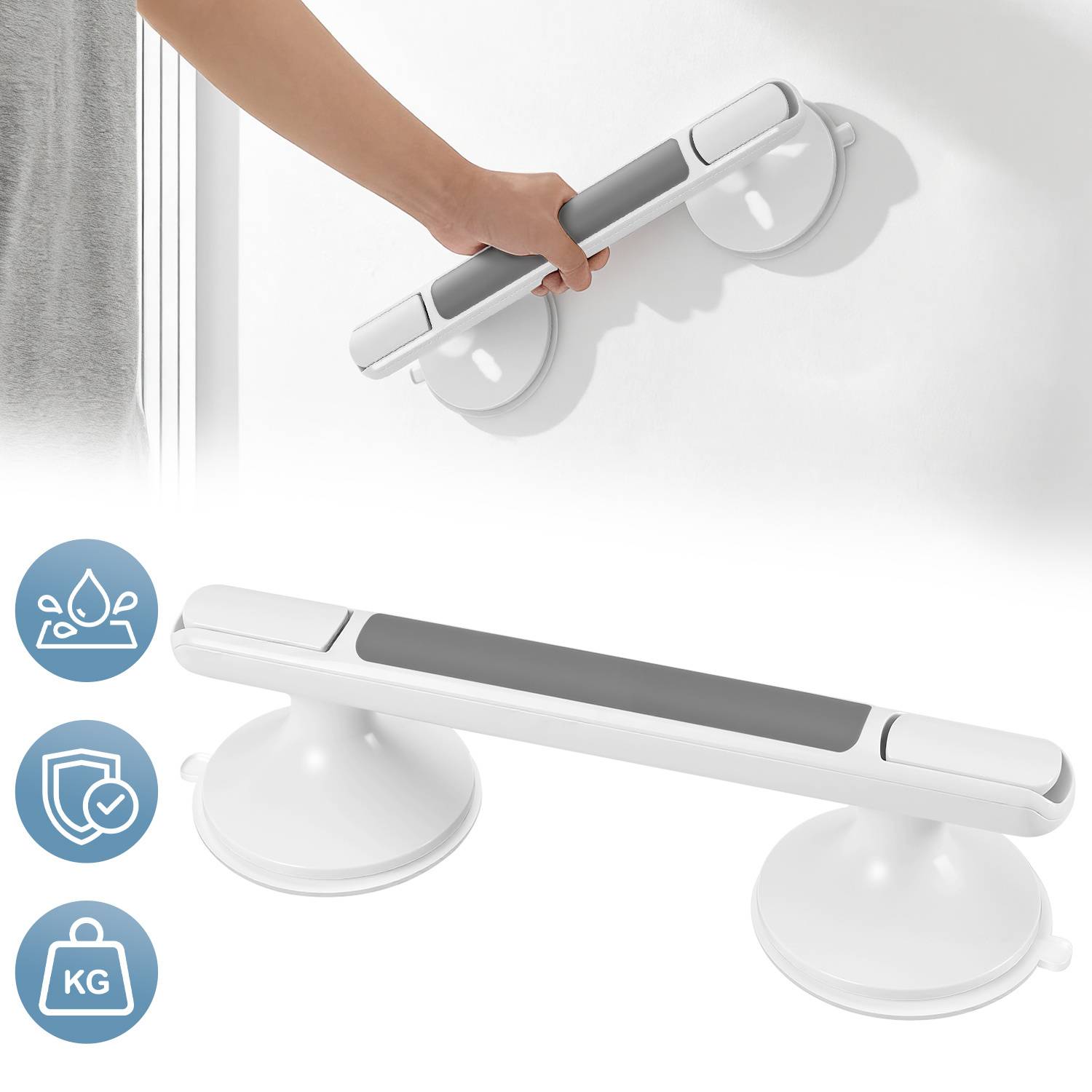 Haltegriffe für Senioren 32cm, Haltegriff Dusche ohne Bohren, Max 110kg Abnehmbarer Duschgriff mit Saugnapf, Robuster Badewannengriff für Badezimmer