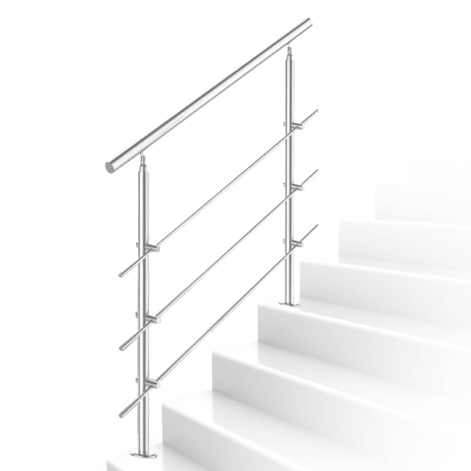 Geländer Edelstahl Handlauf Treppengeländer Innen&Außen Balkongeländer Treppenhaus Brüstung 160cm 3 Querstäbe