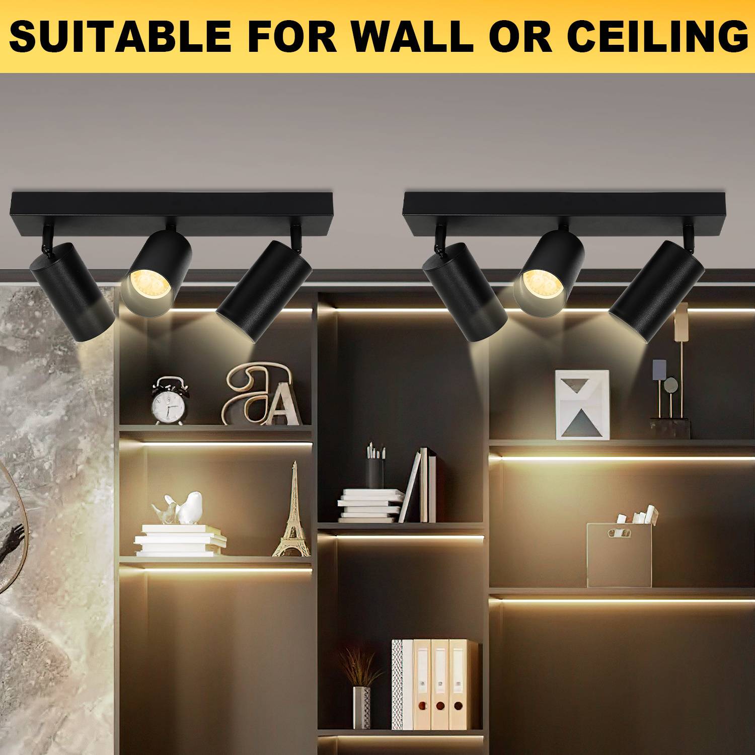 Deckenstrahler 3 flammig Spotleuchte GU10 Schwenkbar - Moderner Deckenspot LED Deckenleuchte Schwarzer