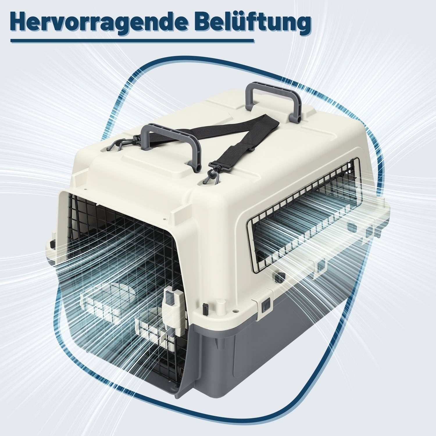 Hundebox Auto Rückbank Transportbox 67.3x54.9x51.5cm Katzentransportbox Kaninchen Katzenkorb Transport Hundetransportbox Reisebox Grau-Weiß