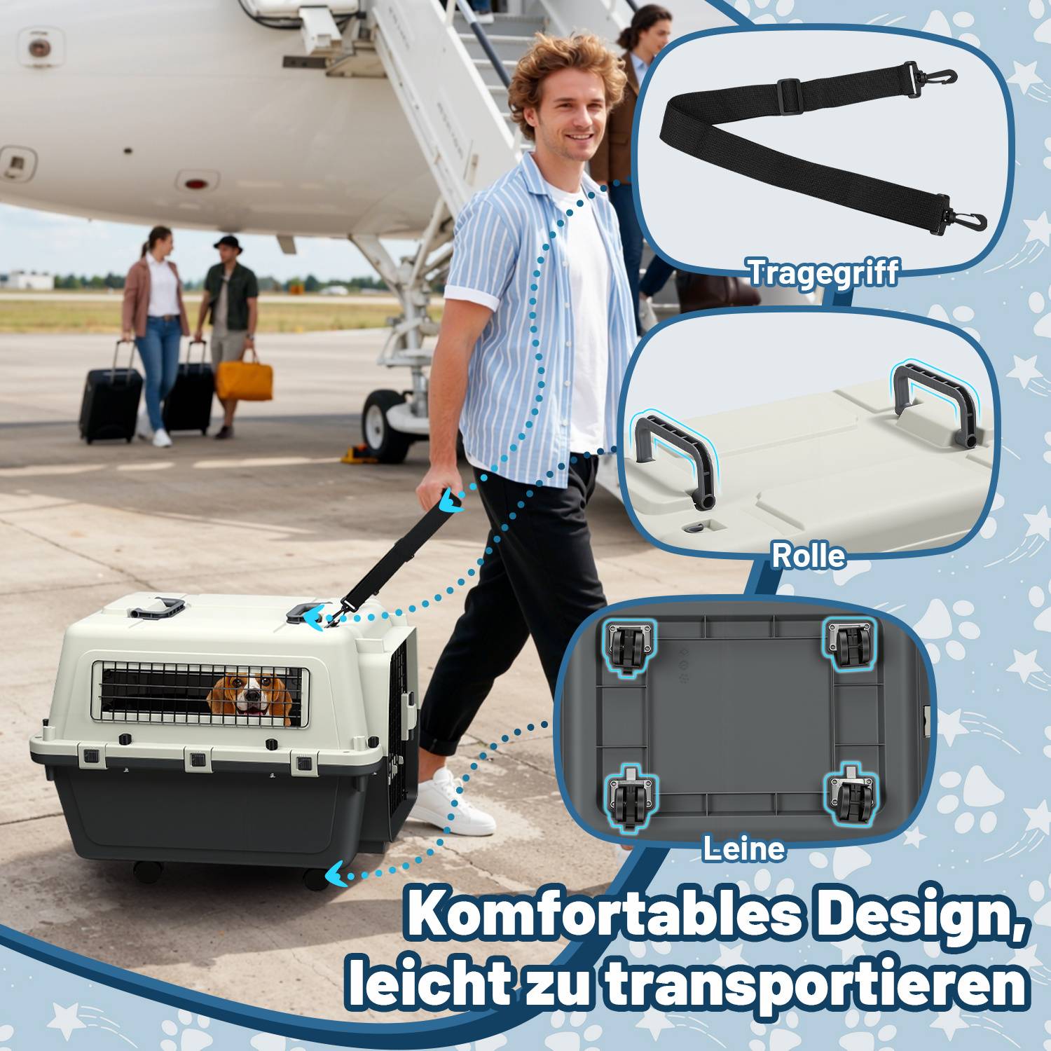 Hundebox Auto Rückbank Transportbox 67.3x54.9x51.5cm Katzentransportbox Kaninchen Katzenkorb Transport Hundetransportbox Reisebox Grau-Weiß