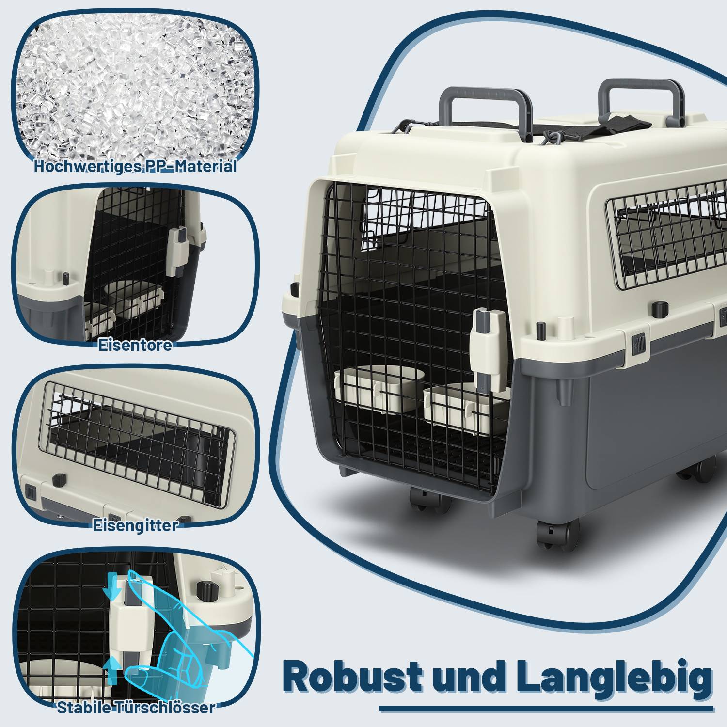 Hundebox Auto Rückbank Transportbox 67.3x54.9x51.5cm Katzentransportbox Kaninchen Katzenkorb Transport Hundetransportbox Reisebox Grau-Weiß
