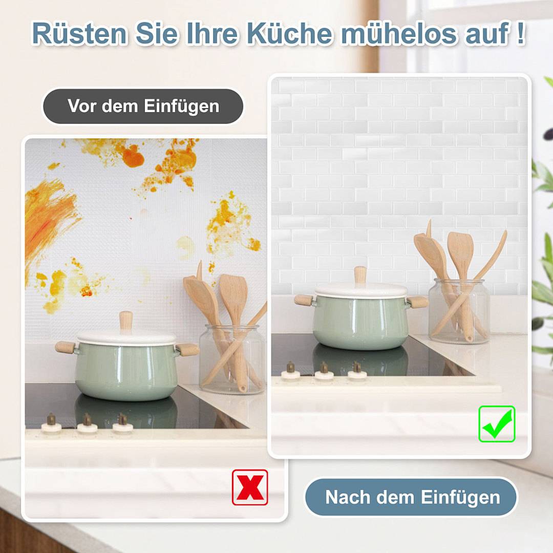 Fliesenaufkleber 30,5x30,5cm Fliesen-Folie 10 Stück Deko selbstklebende Klebefliesen Weiß für Küche Bad Wohnzimmer Zimmer
