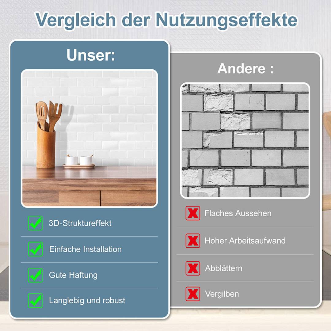 Fliesenaufkleber 30,5x30,5cm Fliesen-Folie 10 Stück Deko selbstklebende Klebefliesen Weiß für Küche Bad Wohnzimmer Zimmer