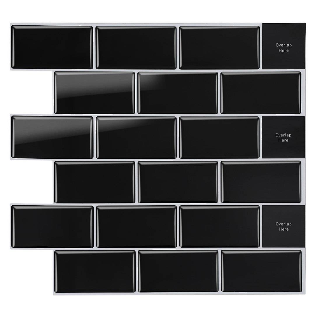 Fliesenaufkleber 30,5x30,5cm Fliesen-Folie 10 Stück Deko selbstklebende Klebefliesen Schwarz für Küche Bad Wohnzimmer Zimmer