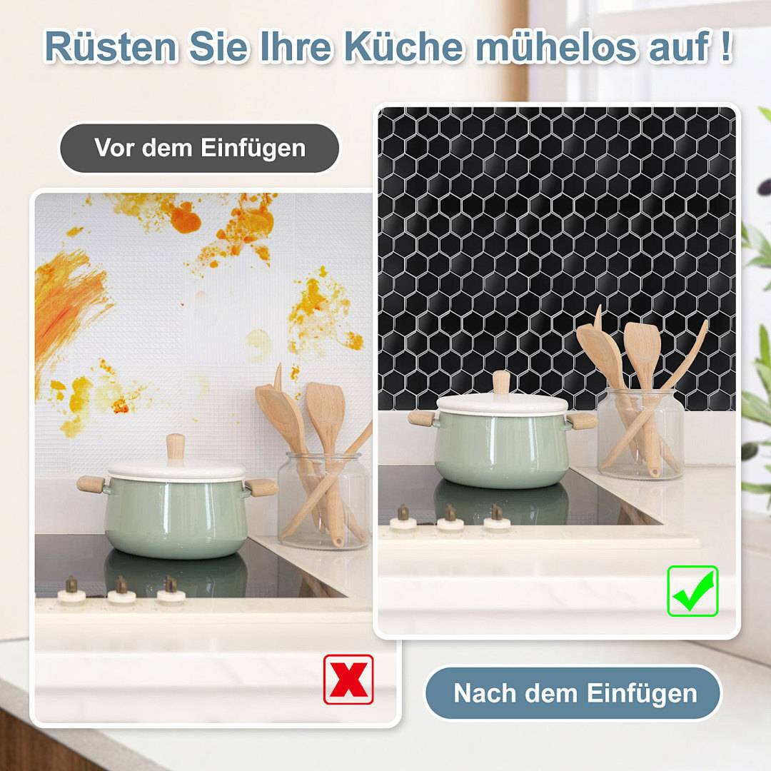 Fliesenaufkleber 30x30cm Fliesen-Folie 10 Stück Deko selbstklebende Klebefliesen Schwarz für Küche Bad Wohnzimmer Zimmer