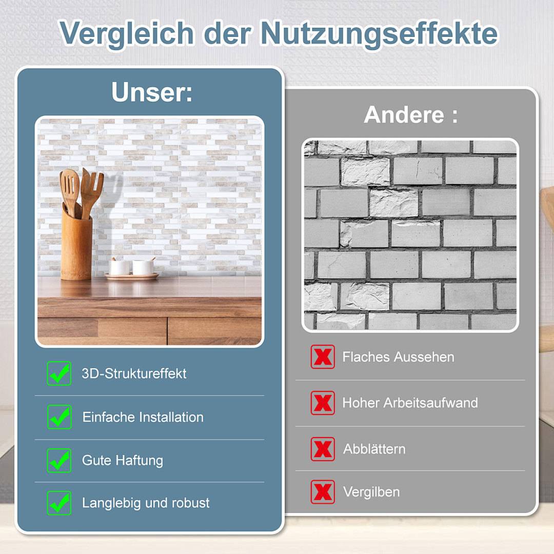 Fliesenaufkleber 30x30cm Fliesen-Folie 10 Stück Deko selbstklebende Klebefliesen Weißbraun für Küche Bad Wohnzimmer Zimmer