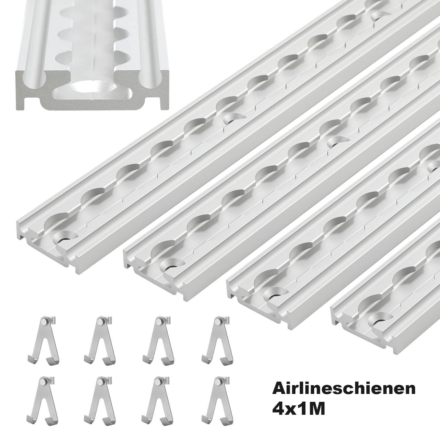 Wohnmobil Zubehör, 1m Aluminium Airlineschiene Zurrösen mit 8 Einfach Fitting