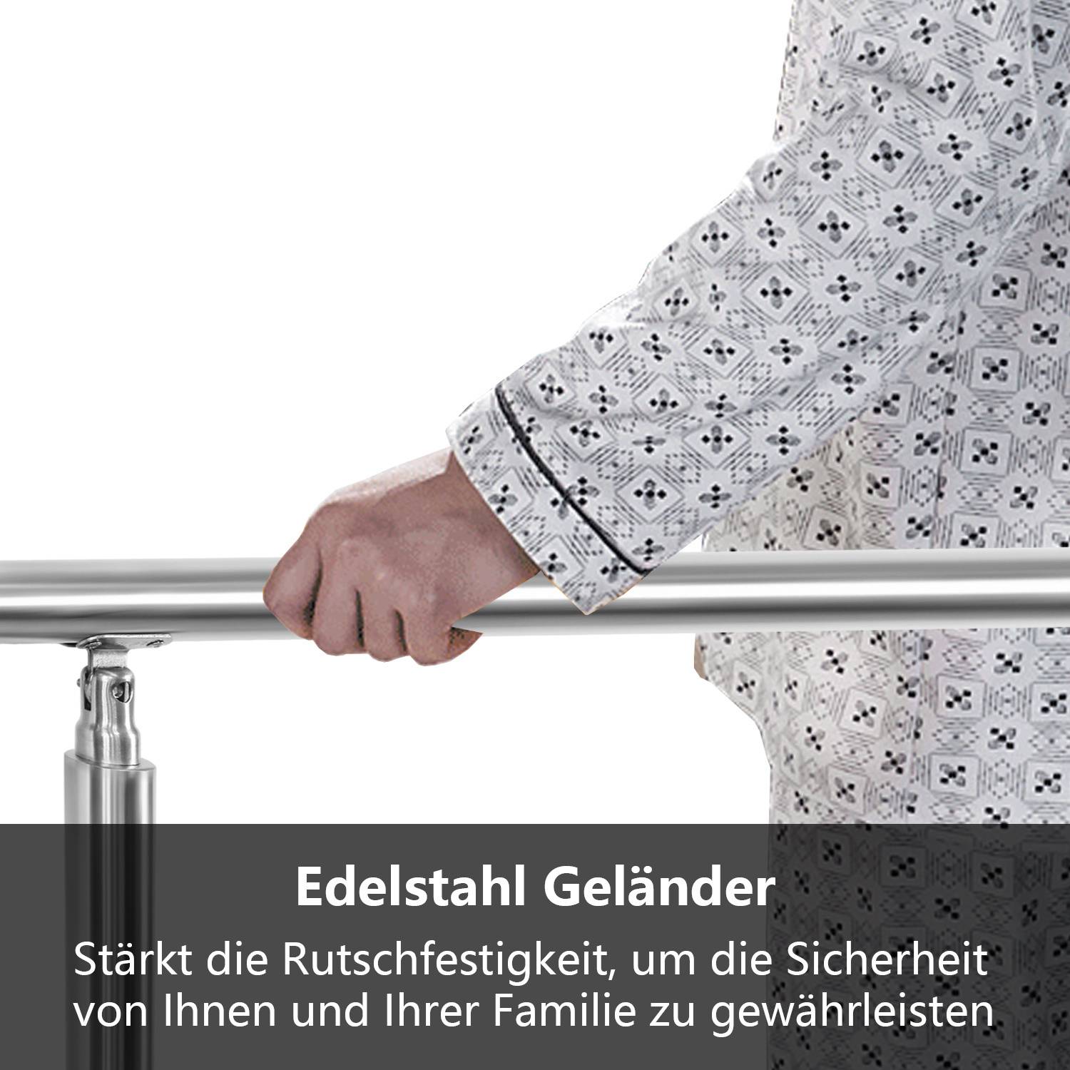 Geländer Edelstahl Handlauf Treppengeländer Innen&Außen Balkongeländer Treppenhaus Brüstung 160cm 5 Querstäbe