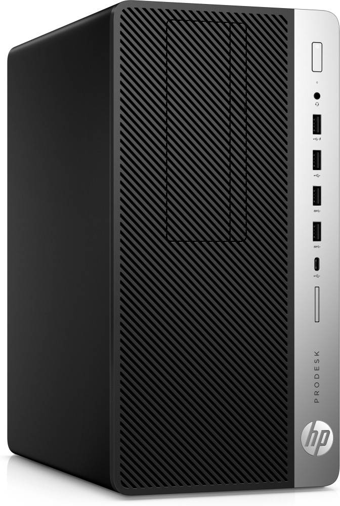 Ein Desktop-Computer-Gehäuse mit vertikalen Linien-Muster auf der Frontseite, das mehrere USB-Anschlüsse und einen Einschaltknopf auf der rechten Seite aufweist.