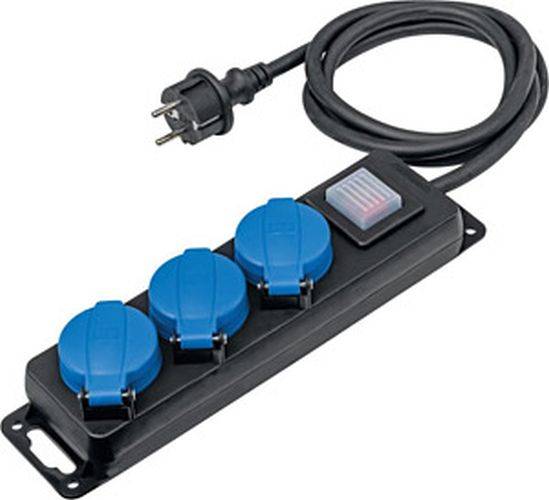 Verteilersteckdosenleiste IP44 3-fach mit Deckel / 1,5m H07RN-F 3G1,5