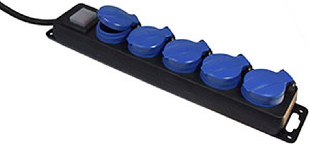 Verteilersteckdosenleiste IP44 5-fach mit Deckel / 1,5m H07RN-F 3G1,5