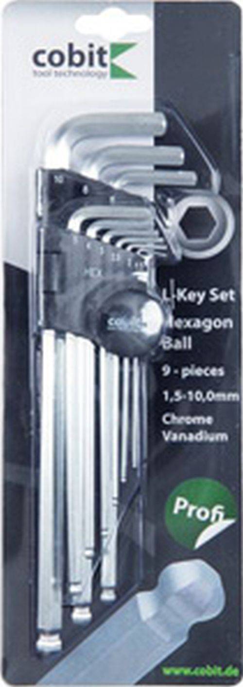 Innensechskant-Winkelschlüssel Satz 9-t., Kugelkopf, verchr. HEX1,5-10