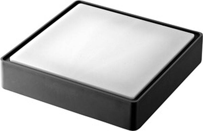 Ein rechteckiges schwarzes Kunststoff-Elektronikgehäuse mit einer glatten, flachen Oberfläche und abgerundeten Kanten.