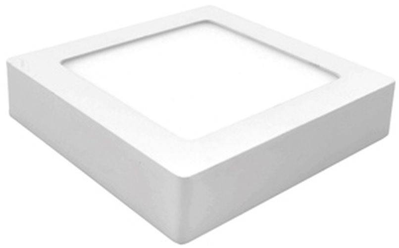 Ein weißes, quadratisches LED-Panelleuchte mit einem einfachen, modernen Design, von einem Winkel aus gesehen, mit Betonung auf seinem Rahmen und der schlanken Profileinstellung.