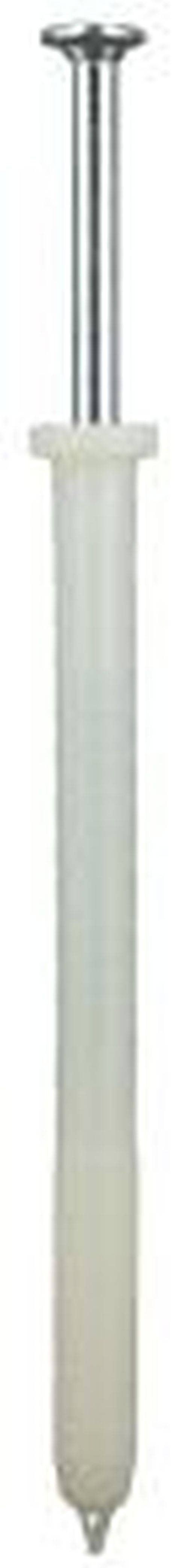 Ein unscharfes vertikales graues Rechteck auf weißem Hintergrund.