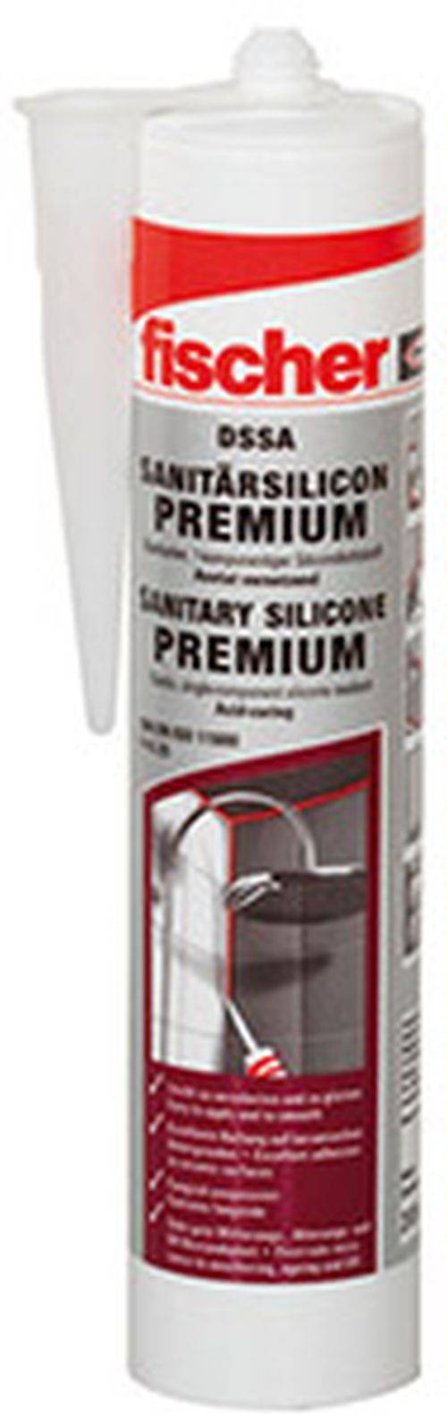 Aquasilicon Premium' Sanitär-Silikonabdichtungstube mit Düse, konzipiert für Abdichtungsanwendungen, mit einem klaren Silikondruck auf dem Etikett.