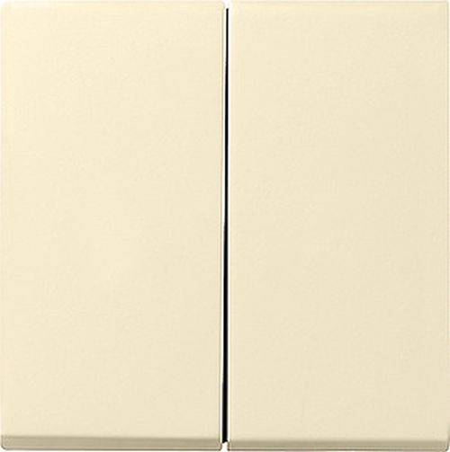 Ein beige Lichtschalter mit zwei Tasten, schlichtes und modernes Design, in Ausschaltposition dargestellt.