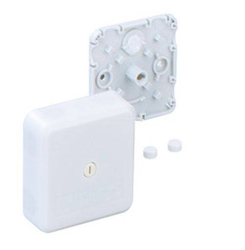 Eine weiße, quadratische Thermostatverkleidung, dargestellt mit abgenommenem Rückdeckel, wobei der Befestigungsmechanismus freigelegt wird.