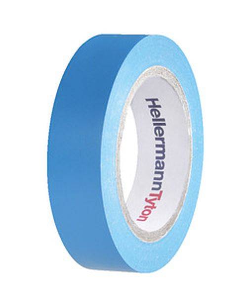 Eine Rolle hellblaues Klebeband steht aufrecht und zeigt die Marke 