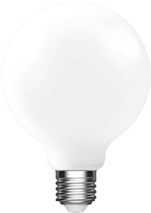 Eine weiße Glühbirne vor einem einfarbigen Hintergrund, die die matte Glasoberfläche und die Metallfassung zeigt, symbolisiert eine leuchtende Idee oder Innovation.