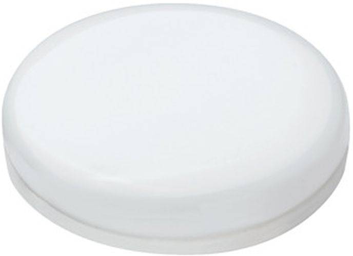 Ein glatter, weißer Eishockey-Puck auf einem schlichten weißen Hintergrund.