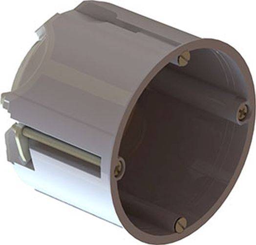 Ein zylindrischer, hohler Metallgegenstand mit Schrauben und Rillen, möglicherweise eine Komponente für mechanische oder elektrische Montage.