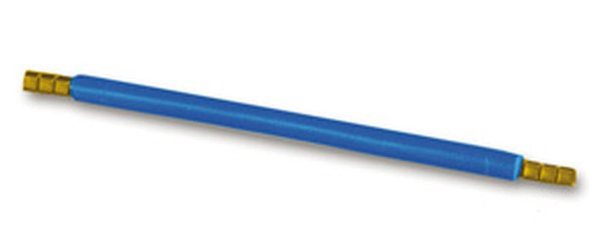 Ein blauer Bleistift liegt horizontal auf einer weißen Oberfläche und präsentiert sein schlankes Design und seine leuchtende Farbe.