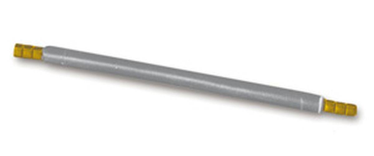 Eine Metallstange, zylindrisch geformt, diagonal über einem weißen Hintergrund platziert.