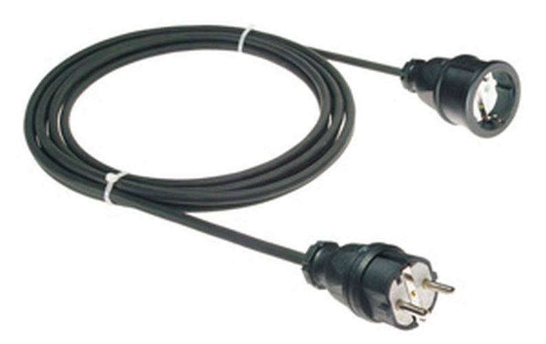Ein gewickeltes elektrisches Kabel mit einem standardmäßigen Dreiphasen-Stecker an einem Ende.