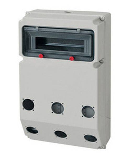 Eine rechteckige industrielle Lüftungsanlage mit mehreren runden Einlass-/Auslass-Öffnungen und einem Frontscheibenfenster, die in HVAC-Systemen eingesetzt wird.