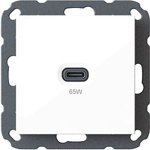 Eine wandmontierte USB-C-Ladebuchse mit der Beschriftung „65W
