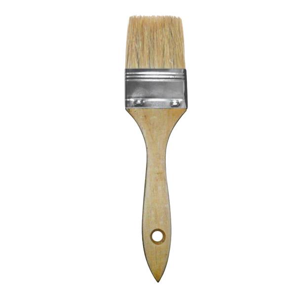 Ein Pinsel mit einem Holzgriff und Borsten, entwickelt für allgemeine Malaufgaben.