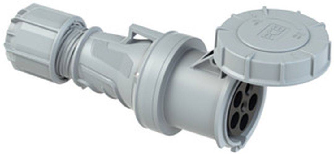 Ein Nahaufnahmebild einer grauen mechanischen Komponente, möglicherweise Teil einer größeren Maschine oder eines Geräts, mit zylindrischen und gerillten Merkmalen.