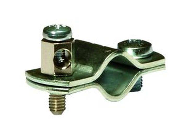 Metallkabelklemme mit zwei Schrauben, zum Befestigen von Kabeln.