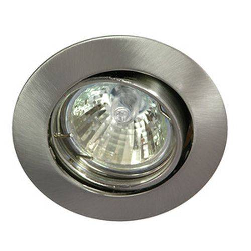 Eine runde, eingelassene Deckenleuchte mit metallic-silberner Oberfläche und einer klaren Glaslinse, die für Innenbeleuchtung verwendet wird.