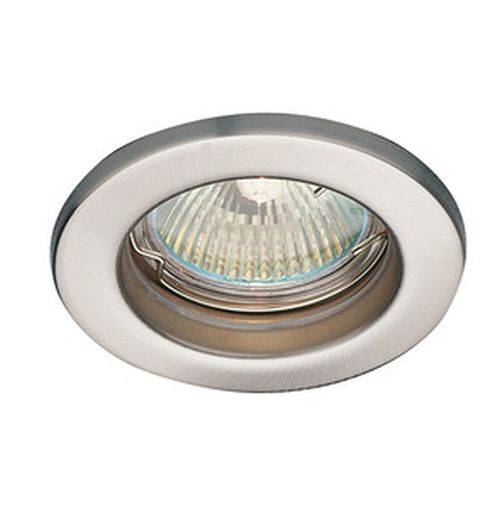 Runde, eingelassene Deckenleuchte mit gebürsteter Metalloberfläche und klarer Glasabdeckung, konzipiert für die Beleuchtung in modernen Innenräumen.