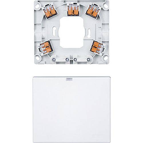 Aurore 05X' weißer Rahmen für Wandschalter, mit sichtbaren internen Anschlüssen und separater Abdeckplatte; geeignet für Einzeldoseninstallation.