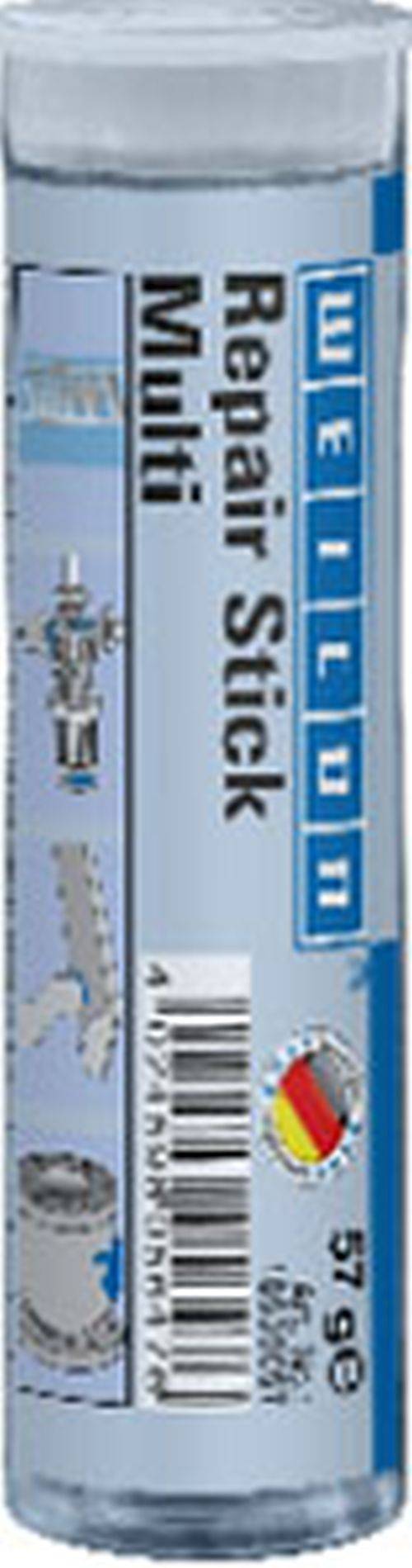 Ein blauer Klebestift mit einem weißen Deckel, auf dessen Etikett die Marke und das Wort 'Stick' vertikal aufgedruckt sind.