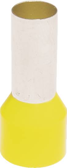 Eine einfache gelb-weiße zylindrische Flasche oder ein Rohr mit einem schlichten goldfarben offenen Deckel, vor schwarzem Hintergrund dargestellt.