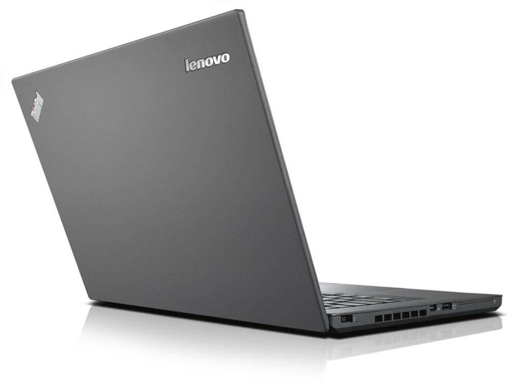 Ein schlankes, geschlossenes Lenovo-Laptop, von der Seite betrachtet, mit dem Lenovo-Logo auf dem Deckel.