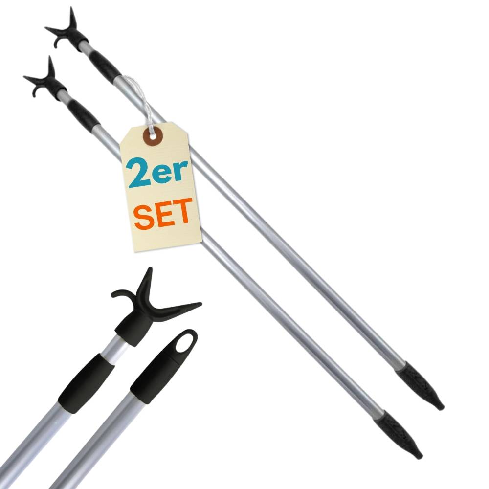 2er Set Teleskopstange mit Haken Aufhängehilfe Kleidergreifer Schrank Stange Stockhaken Bügelgreifer Ausziehbar Bedienstab Ziehstab für Bodentreppe