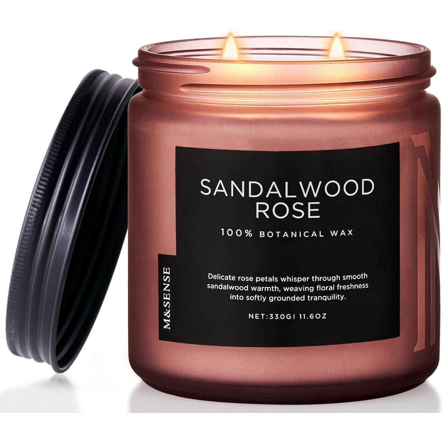 Duftkerze Sandelholz Rose Sojawachs 2 Dochte 330g 70h Sandelholzrose