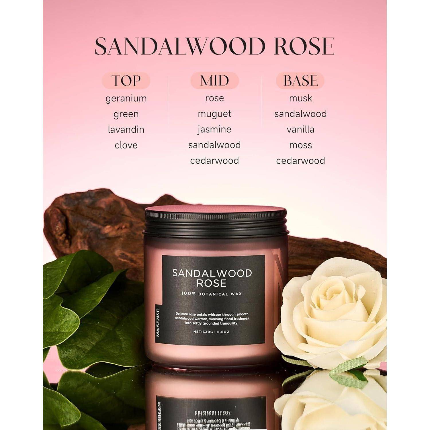 Duftkerze Sandelholz Rose Sojawachs 2 Dochte 330g 70h Sandelholzrose