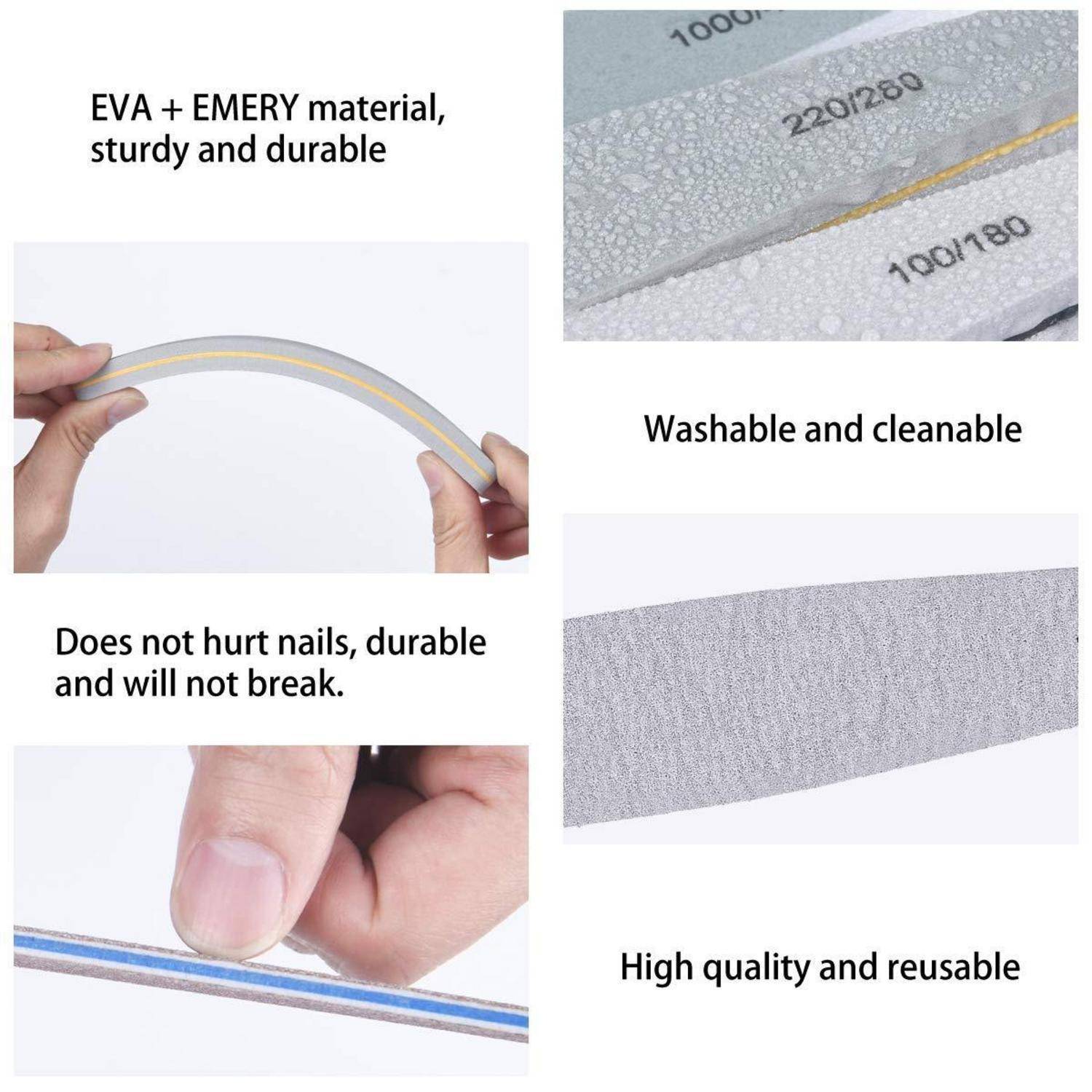 Nagelfeile aus EVA und Schmirgel, robust und langlebig, schont die Nägel, waschbar, reinigbar, hochwertig und wiederverwendbar.